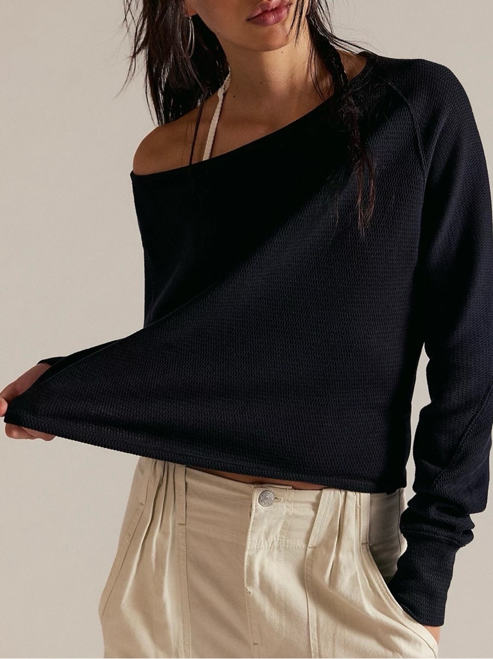 We The Free Jess Top - Black Off-Shoulder Long Sleeve Tunic